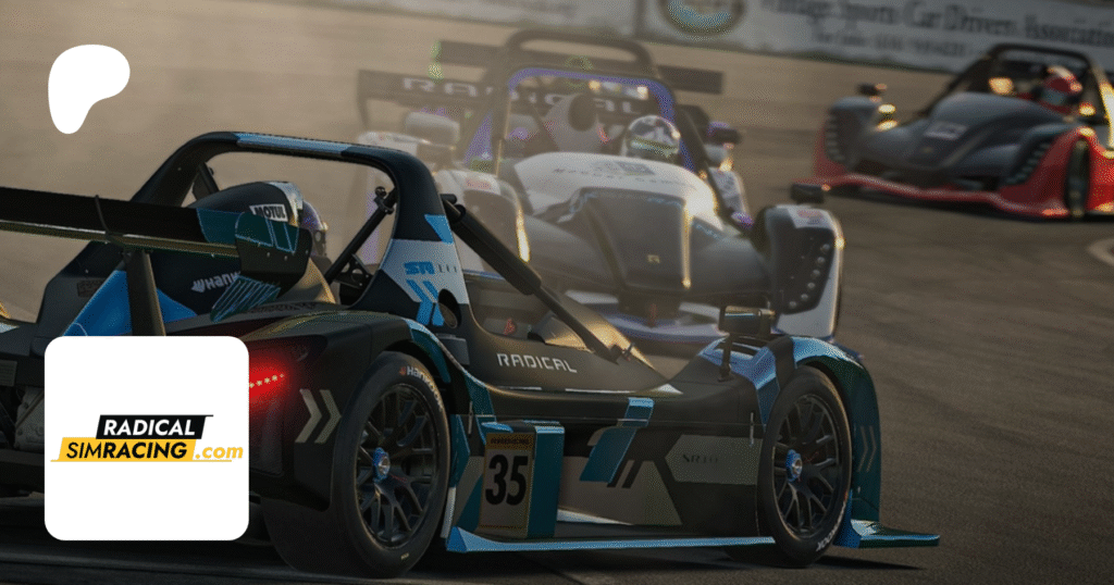 A racing scene with the Patreon logo